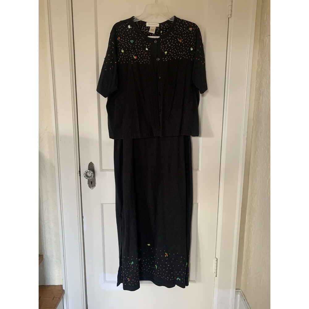 Susan Bristol Dress & Blouse Women XL 2pcs Confetti Embroidered VTG Retro 80s 90